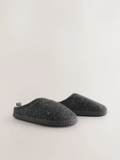 Grey Boucle Soft Mule Slippers