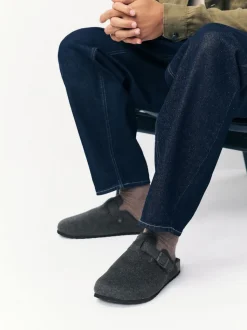 Grey Buckle Mule Slippers