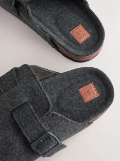 Grey Buckle Mule Slippers