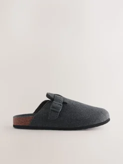 Grey Buckle Mule Slippers