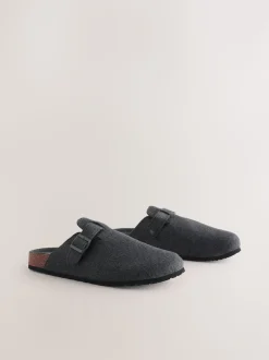 Grey Buckle Mule Slippers