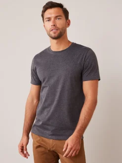Grey Charcoal Marl Regular Fit Essential Crew Neck Cotton T-Shirt
