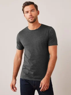 Grey Charcoal Marl Slim Fit Essential Crew Neck Cotton T-Shirt