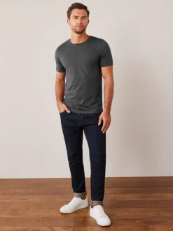 Grey Charcoal Marl Slim Fit Essential Crew Neck Cotton T-Shirt