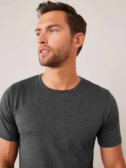 Grey Charcoal Marl Slim Fit Essential Crew Neck Cotton T-Shirt
