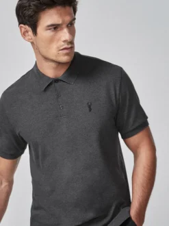 Grey Charcoal Regular Fit Short Sleeve Pique Polo Shirt