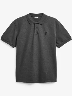 Grey Charcoal Regular Fit Short Sleeve Pique Polo Shirt