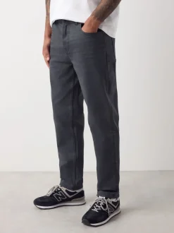 Grey Charcoal Regular Tapered Fit Classic Stretch Jeans