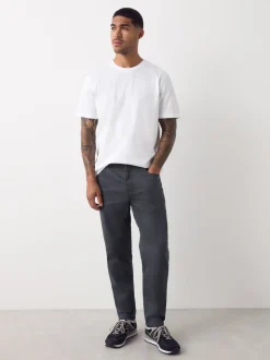 Grey Charcoal Regular Tapered Fit Classic Stretch Jeans
