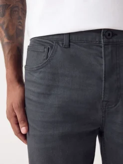 Grey Charcoal Regular Tapered Fit Classic Stretch Jeans