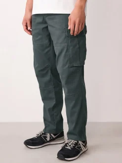 Grey Charcoal Regular Tapered Fit Cotton Stretch Cargo Trousers