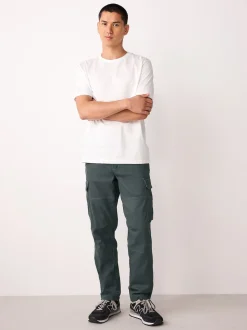 Grey Charcoal Regular Tapered Fit Cotton Stretch Cargo Trousers