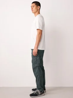Grey Charcoal Regular Tapered Fit Cotton Stretch Cargo Trousers