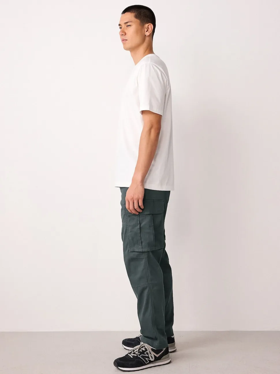 Grey Charcoal Regular Tapered Fit Cotton Stretch Cargo Trousers
