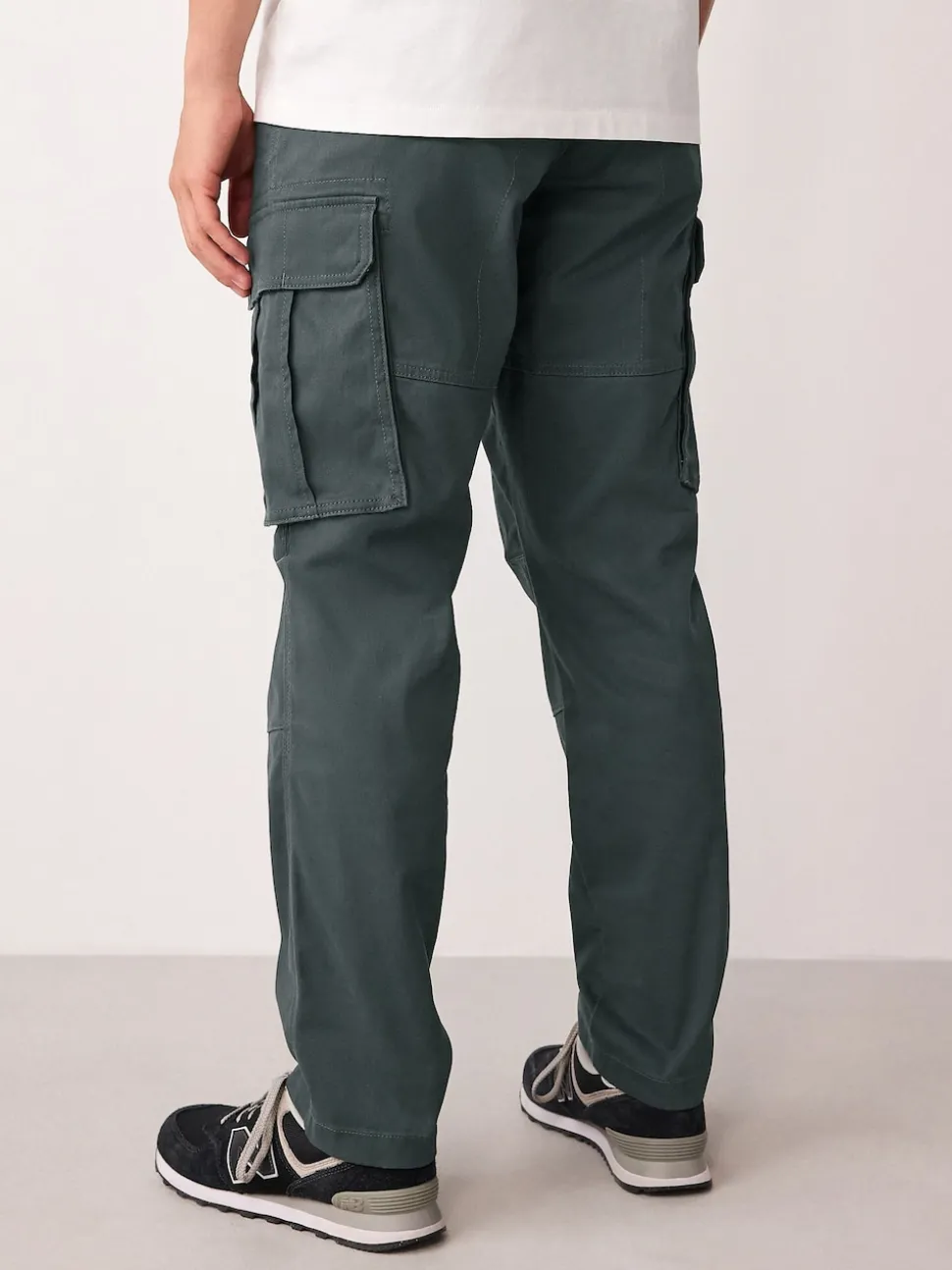 Grey Charcoal Regular Tapered Fit Cotton Stretch Cargo Trousers