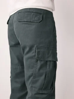 Grey Charcoal Regular Tapered Fit Cotton Stretch Cargo Trousers