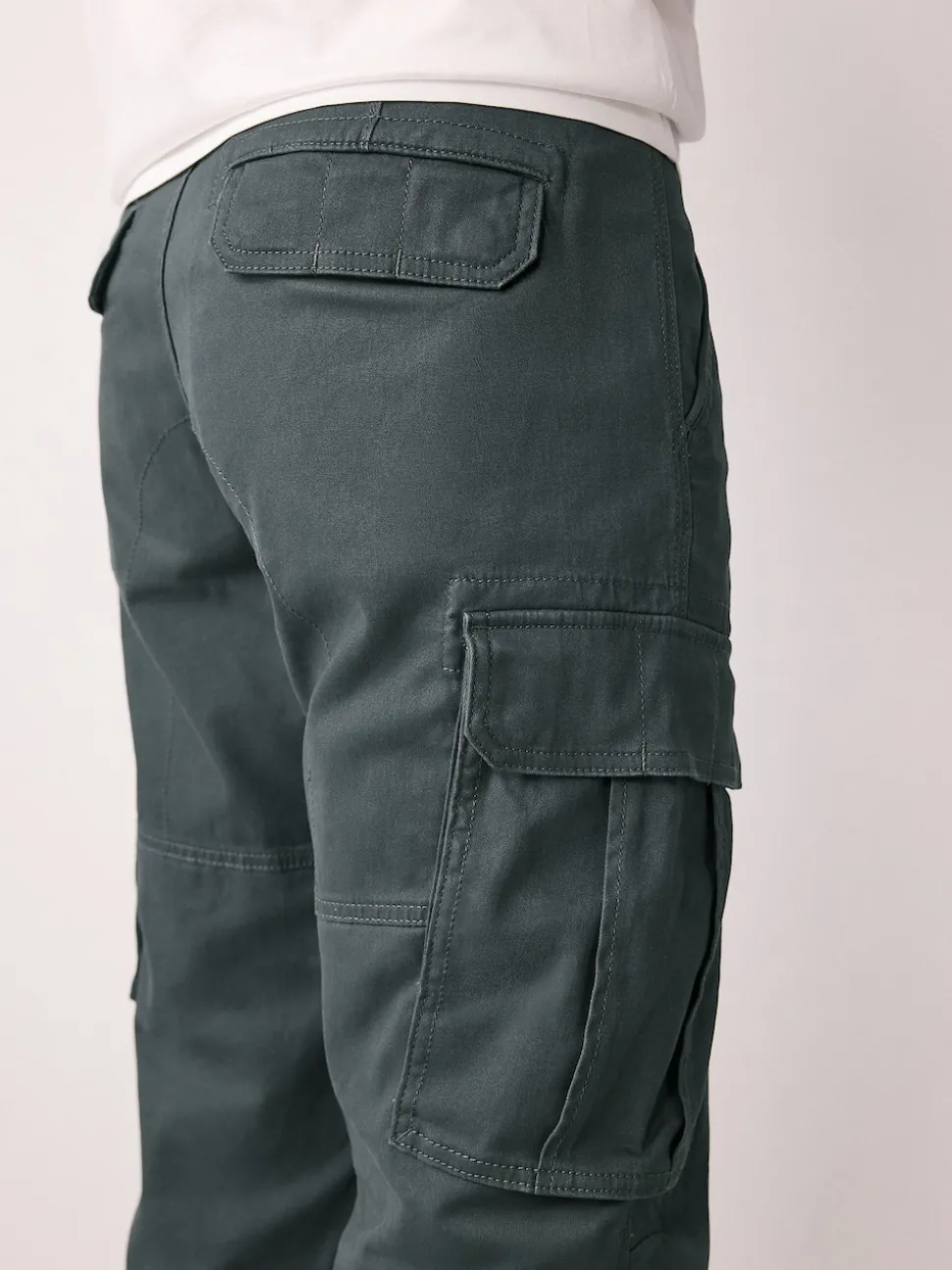 Grey Charcoal Regular Tapered Fit Cotton Stretch Cargo Trousers