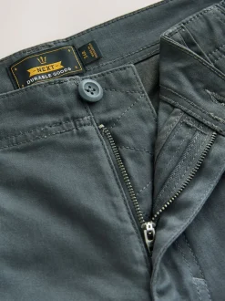 Grey Charcoal Regular Tapered Fit Cotton Stretch Cargo Trousers