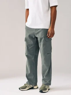 Grey Charcoal Relaxed Fit Cotton Stretch Cargo Trousers