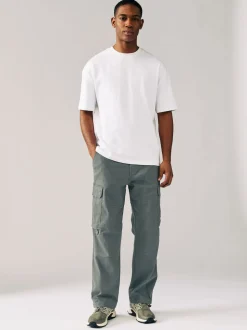 Grey Charcoal Relaxed Fit Cotton Stretch Cargo Trousers