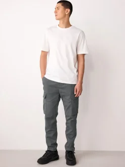 Grey Charcoal Skinny Fit Cotton Stretch Cargo Trousers