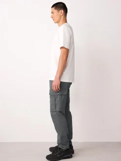 Grey Charcoal Skinny Fit Cotton Stretch Cargo Trousers
