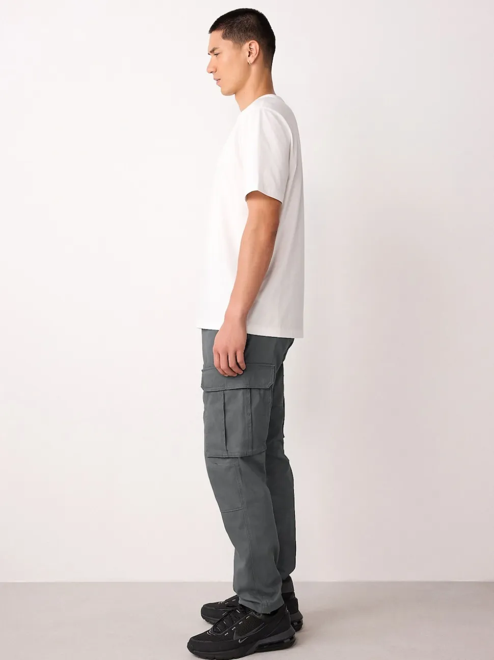 Grey Charcoal Skinny Fit Cotton Stretch Cargo Trousers