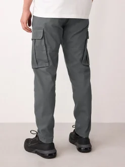 Grey Charcoal Skinny Fit Cotton Stretch Cargo Trousers