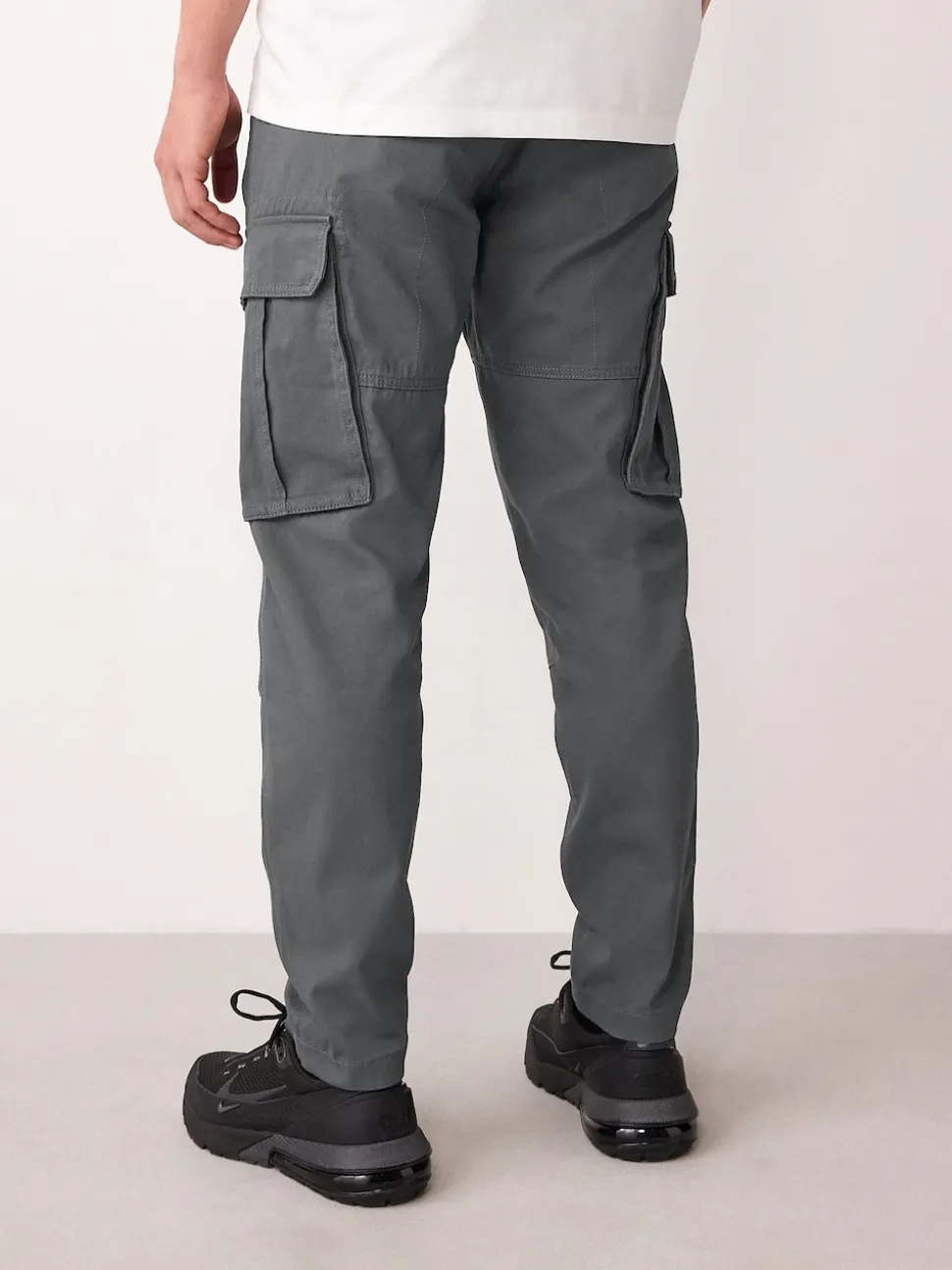 Grey Charcoal Skinny Fit Cotton Stretch Cargo Trousers