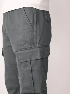 Grey Charcoal Skinny Fit Cotton Stretch Cargo Trousers