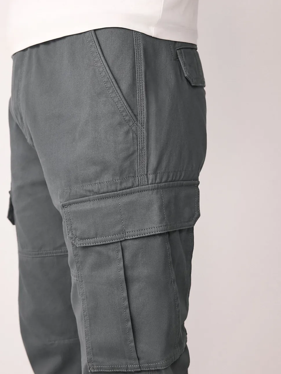 Grey Charcoal Skinny Fit Cotton Stretch Cargo Trousers