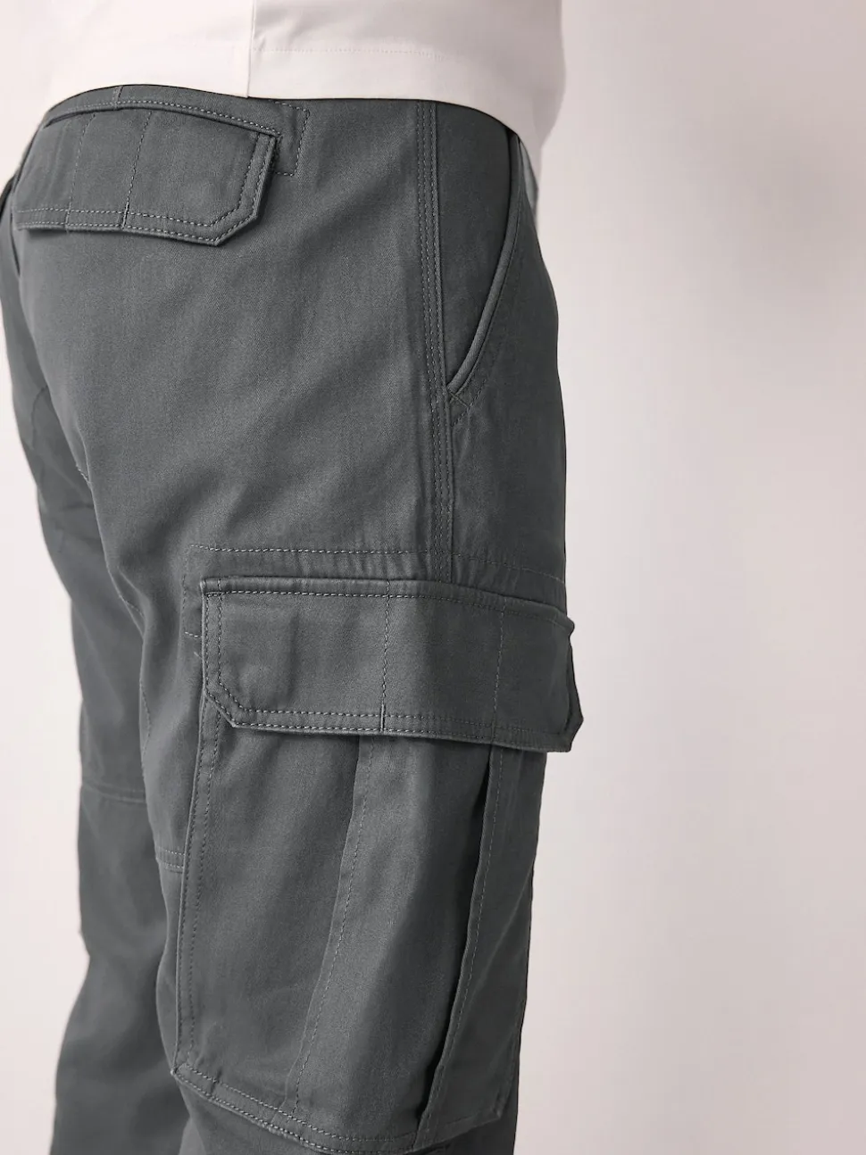 Grey Charcoal Skinny Fit Cotton Stretch Cargo Trousers