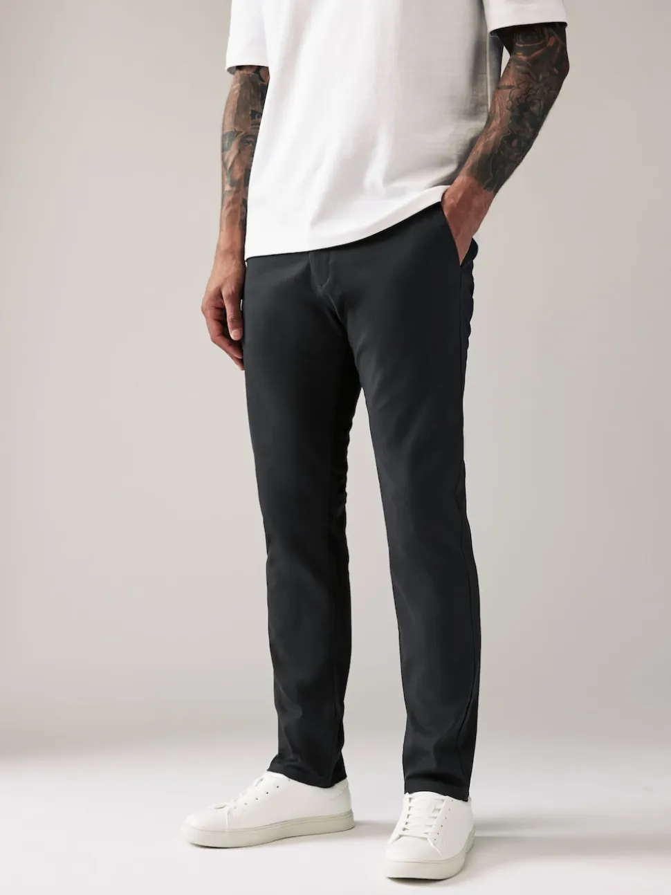Grey Charcoal Slim Fit Stretch Chinos Trousers