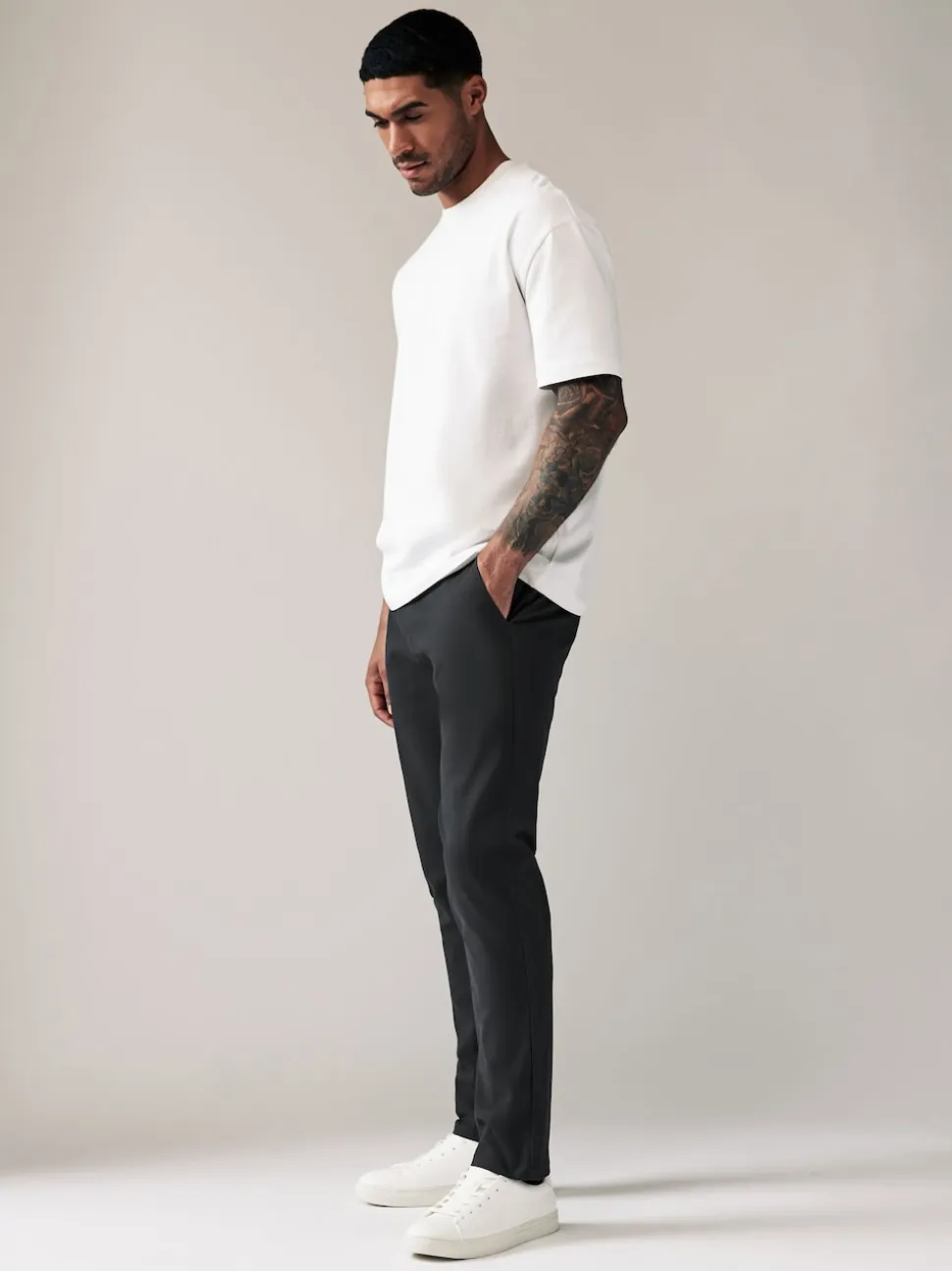 Grey Charcoal Slim Fit Stretch Chinos Trousers