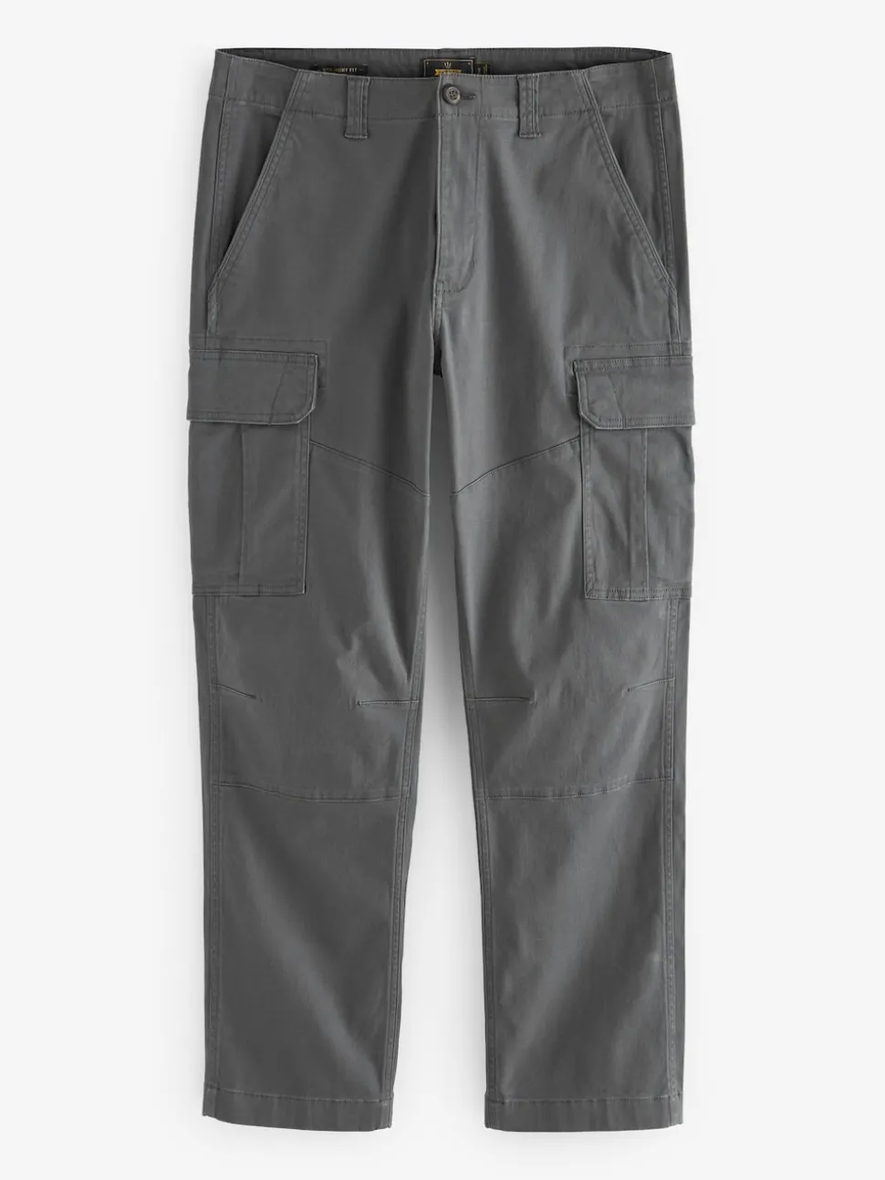 Grey Charcoal Straight Fit Cotton Stretch Cargo Trousers