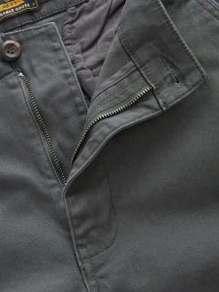 Grey Charcoal Straight Fit Cotton Stretch Cargo Trousers