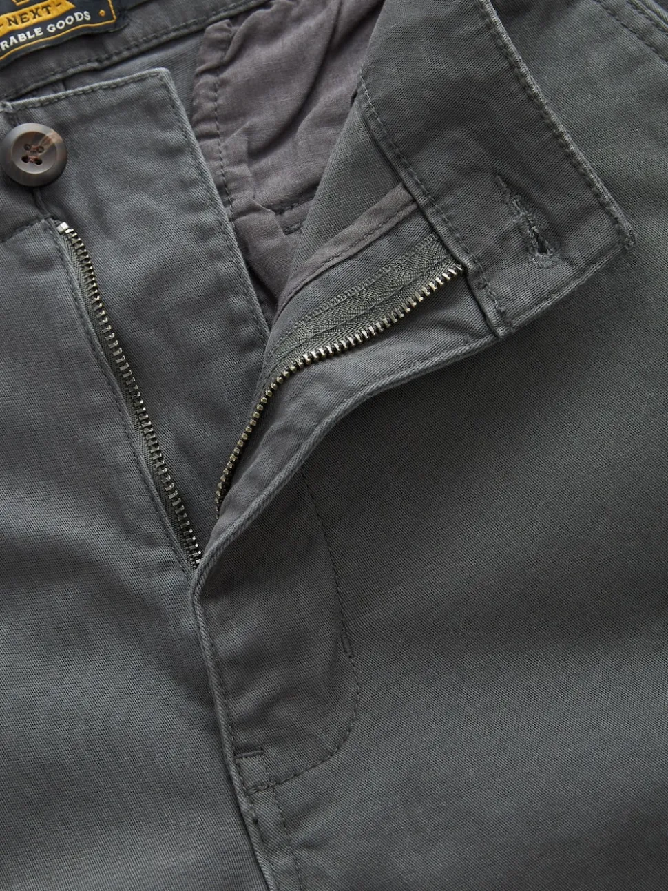 Grey Charcoal Straight Fit Cotton Stretch Cargo Trousers