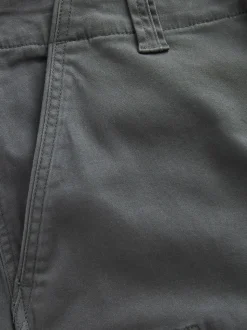 Grey Charcoal Straight Fit Cotton Stretch Cargo Trousers