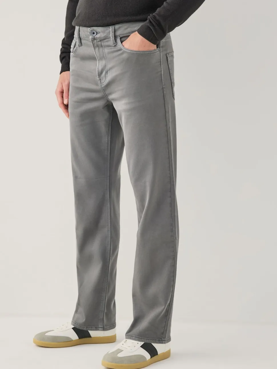 Grey Charcoal Straight Fit Comfort Stretch Jeans