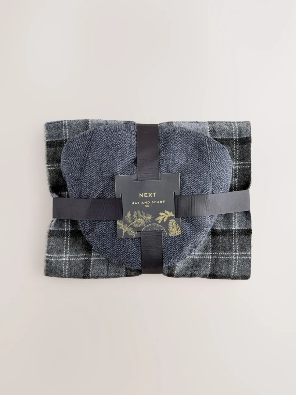 Grey Check Flat Cap And Scarf Set