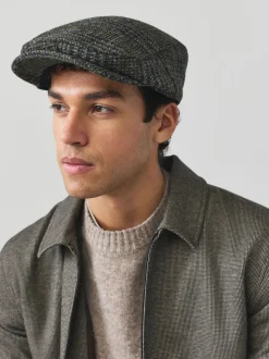 Grey Check Harris Tweed Flat Cap