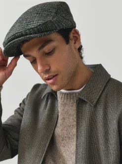 Grey Check Harris Tweed Flat Cap