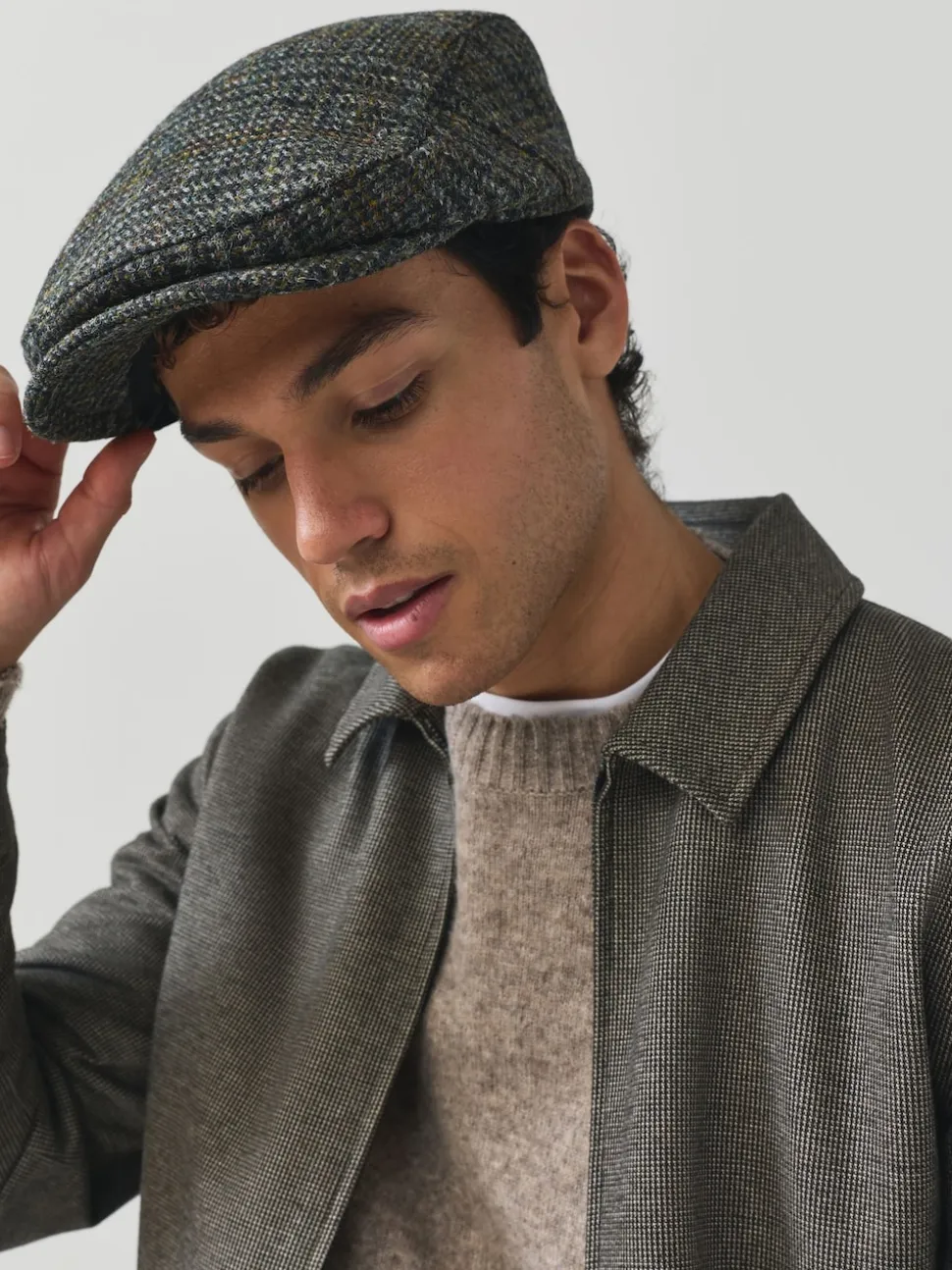 Grey Check Harris Tweed Flat Cap