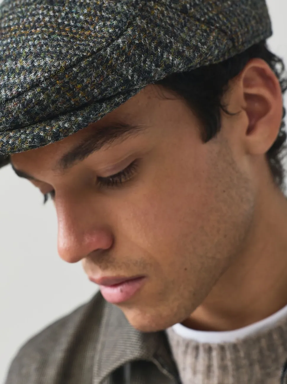 Grey Check Harris Tweed Flat Cap