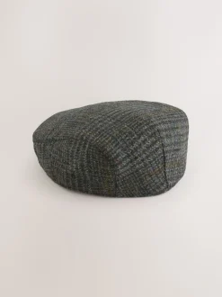 Grey Check Harris Tweed Flat Cap