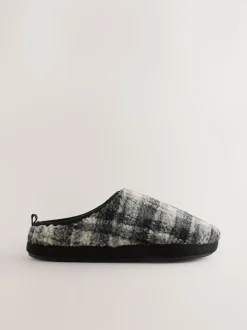 Grey Check Mule Slippers