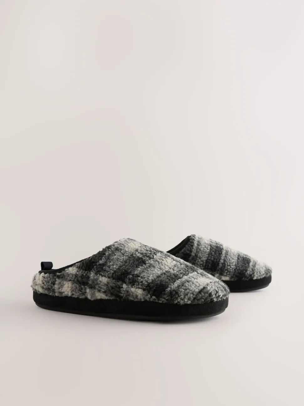 Grey Check Mule Slippers