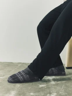 Grey Check Mule Slippers