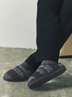 Grey Check Mule Slippers