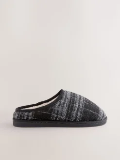 Grey Check Mule Slippers